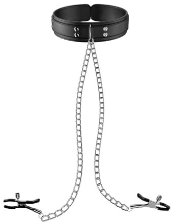 Kutocesy Morsetto Capezzolo Catena Di Metallo Con Collare Collana Bondage Regolabile Senza Piercing Morsetti Capezzolo Stimolatore Capezzolo SM Giocattolo Del Sesso (Black)