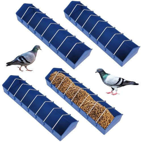4 Pcs Large Pigeon Feeders 8-Slot Bird Dispensers, Poultry Feeding Dishes with with Removable Steel Wires, Thick Durable Slot Container for Feeding Parrots, Chickens, Ducks