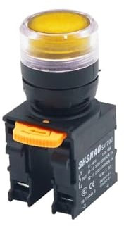 Interruttore 1NO/1NC Testa Piatta con Pulsante Luminoso Interruttore Spia 24V 220V Auto-reset 22mm Interruttore a Pulsante(Yellow,220V)