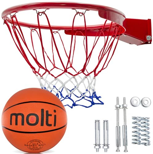molti HangRing Ø45cm Basketballring mit Netz Kipp-Mechanismus Set mit Ball Basketballkorb BasketballNetz und Befestigungsschrauben Basketballspiel Teamsport Indoor & Outdoor