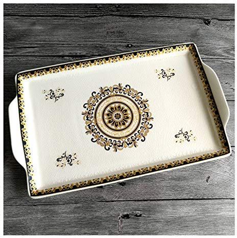 Elegante cuenco grande de cristal para servir, frutero, bandeja rectangular de porcelana, bandeja para frutas, bandeja para servir comida para fiestas, plato de exhibición para pasteles, postres y fr