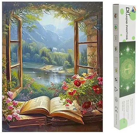 DCIDBEI Mit Verpackung Box Diamond Painting Landschaft Fenster 40x50cm Diamant Painting Bilder Erwachsene Landschaft Buch Diamond Painting Landschaften und Natur See Berg Landschaften Fensterbilder
