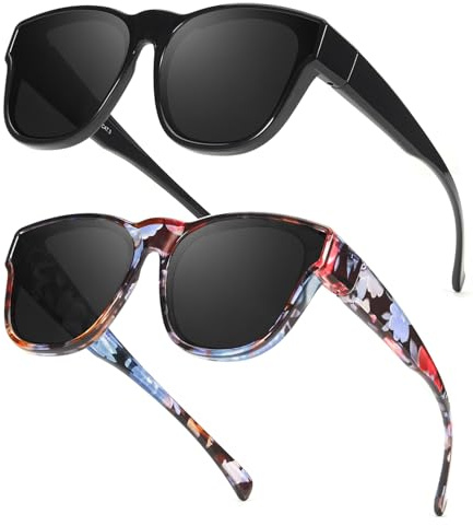 Myiaur 2 Pack Überzieh Sonnenbrille Damen Polarisiert UV400 Schutz Sonnenbrille für Brillenträger TR90 Bügeln, Leichtes Überbrille für Autofahren