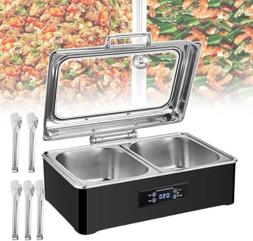 AFLEPCBRQ Commercial Food Warmer 500W Buffet Chafing Dish Warmer with 1-grid/2-grid/3-grid, Electric Stainless Steel Buffet Heater for Banquet Restaurant Picnic Party (with 5 Food Clip),2-grid