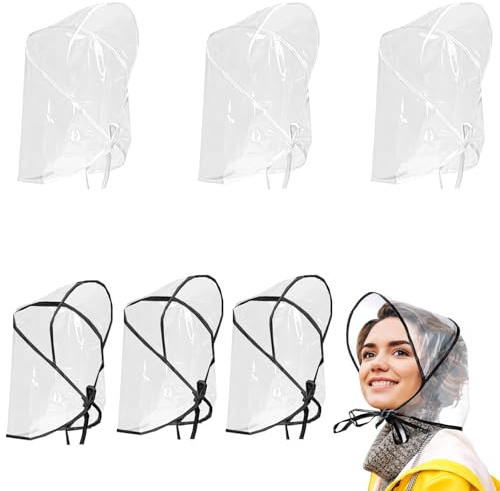 VireEyU 6er-Pack Transparente Regenhüte – Schützender Regenschutz aus Kunststoff, Ideal für Frisuren, Universeller Regenhut für Damen und Herren, Praktisch und Bequem für Regenwetter