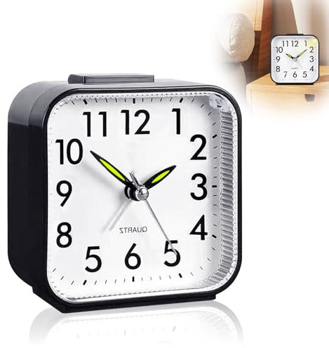 GothicBride Sveglia analogica senza ticchettio con luce, sveglia analogica senza ticchettio, portatile, funzione snooze, funzionamento a batteria, allarme forte per dormienti profondi, da viaggio, per