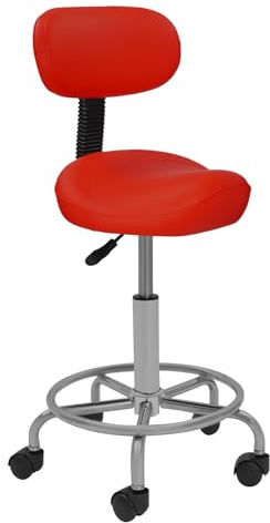 Tyvotrend Sattelhocker mit Rückenlehne, Drehhocker Arbeitsstuhl Arbeitshocker, 360° Drehbar Bürohocker mit Rollen, Höhe und Neigung Einstellbar, für Büro Salon Spa Massage Schönheit (Rot)