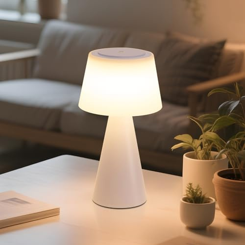 meoaow Tischlampe Akku Nachttischlampe LED - 3600mAH Kabellos Tischleuchte Touch Dimmbar Lampe mit USB Aufladbar Weiß Batterie Tischlampen für Modern Wohnzimmer Schlafzimmer Outdoor