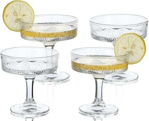 Srgeilzati Gerippte Coupé-Gläser 4 Stück | Martini-Gläser | Vintage-Cocktailgläser 20 cl
