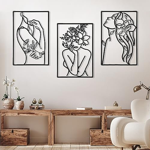 Metall-Wandskulptur, abstrakte Frauen-Wandkunst, schwarze Linie, weibliche Silhouette, Dekoration für Schlafzimmer, Küche