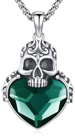 PARYFO Gothic Anhänger Halskette Sterling Silber Kristall Totenkopf/Voodoo Puppe/Schlange Pentagramm/Rib/Memento Mori Anhänger Goth Schmuck Geschenke für Unisex, mit Edelstahlkette