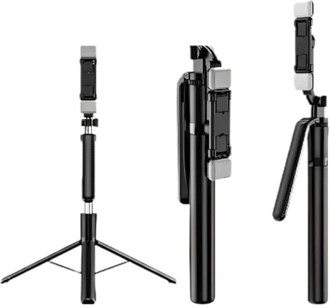 Perche à selfie trépied avec double lumière, bâtons à selfie de 170 cm avec télécommande sans fil et poignée de préhension, compatible avec iPhone 16/15 Pro Max/15/14 Pro/14/13, Samsung S22/S23 Ultra