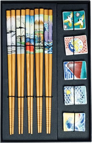 JADE TEMPLE Lot de baguettes avec petits bancs en céramique pour 5 personnes