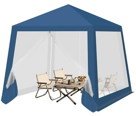 WOLTU Cenador de 3 x 3 m, plegable, impermeable, pérgola de jardín, cenador de exterior, con paredes laterales con mosquitera, para camping, fiestas, color azul