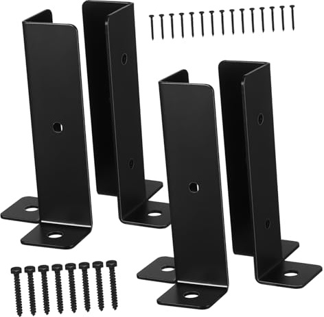SOIMISS Timber Post Base Plate Fence Post Bracket 4pcs Black Iron Flexible Mounting Slotted Half Column Design and Deck Fence Support