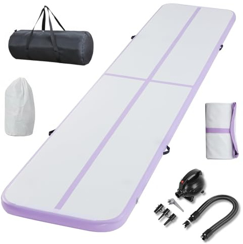 Inflatable Gymnastics Mat Tumble Track Gym Floor Mat 3M 4M 5M 6M Air Tumbling Training Track Thick 10cm with Electric Pump for Gymnastics Home Kids Tumble Training/Yoga/Water/Pilates (Purple, 4m/13ft)