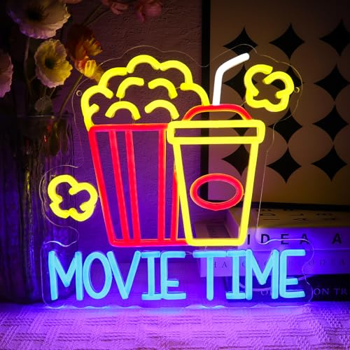 OYCGZV Filmtid neonskylt popcorn led neonskylt vägg film tid neonskylt USB LED-skylt för bio bio biopparty filmrum födelsedagsfest affärsdekoration