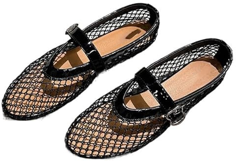 PBHGMGEBLV Bailarinas de Malla for Mujer, Bailarinas de Rejilla, cómodas, Redondas, Transpirables, Informales(Black,36 EU)