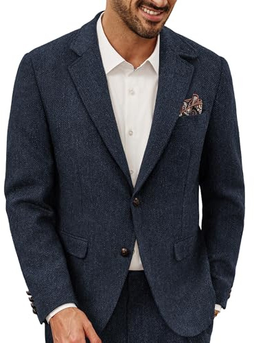 PJ PAUL JONES Giacca da uomo a spina di pesce in misto lana, stile casual, giacca vintage in tweed