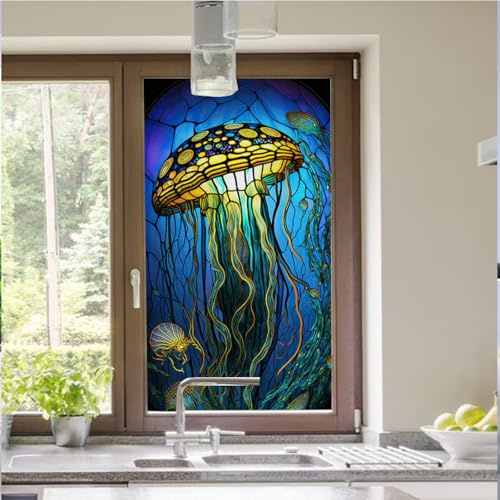 Vinilo Ventana Anti Sol Geometría De Medusa Azul Vinilos para Cristales Window Film Anti Mirada Vinilo Adhesivo Cristal Privacidad Vinilos para Ventanas Lámina Privacidad Ventana 40x60cm/1 Pcs