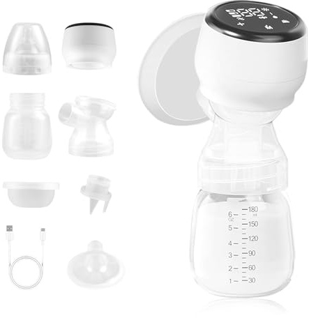 Elektrische Milchpumpen, Milchpumpe Handsfree mit LCD-Display,4 Modi und 15 Stufen, Schmerzfreies Geräuscharme Silikon Stillenpumpe, für zu Hause Unterwegs mit 180-ml-Flasche, Schnuller