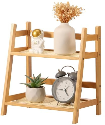 AIRCADIA Bambus-Becherhalter 2-stufig, für Kaffee, Tee & Bar (Holzfarbe X) | Platzsparend, für Arbeitsplatte & Küchenregal, Stabiles Bambus-Design, Vielseitig für Tassen, Gewürzdosen & Deko