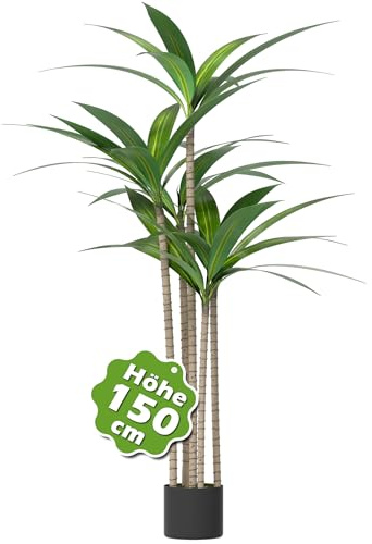Suusolny Künstlicher Dracaena Fragrans Künstlicher Brasilienischer Eisenbaum Künstliche Pflanzen groß Kunstpflanze im Topf Künstlich Kunstbaum wie echt für Wohnzimmer Zuhause Büro Garten Deko - 150cm