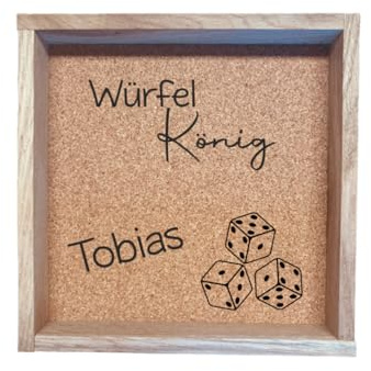 Würfelbrett mit Spruch und Name | Personalisierte Würfelunterlage | Würfelfeld aus Holz mit Gravur (Würfelkönig)