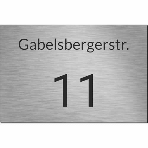 Kiwistar UG - Schilder selbst gestalten - Hausnummernschild personalisiert aus Aluverbundplatte Design 3 - ab DIN A6 - Klingelschild - UV-beständig - Briefkastenschild mit Nummer, Name & Straße