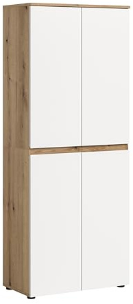 xonox.home - Universalschrank Scarpa 70x175x37cm in Front weiß Korpus Evoke Oak - Mehrzweckschrank Schrank Hochschrank Haushaltsschrank