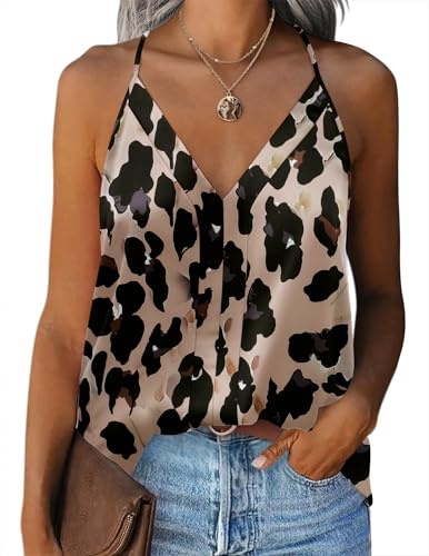 Zeagoo Camiseta Tirantes Mujer Satén Camisole Top Verano Cuello en V Tank Tops Elegante Camisa Sin Mangas para Mujer