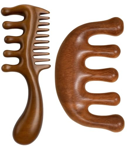 Wooden Scalp Massager, Dual Comb Set for Scalp Relaxation and Hair Growth, Includes 18.5 cm Massage Comb and 9.5 cm Finger Comb, Suitable for Thick, Curly or Long Hair