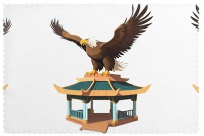 WHJSSF The Eagle on The Pavilion Printing Placemats Set of 6 - Washable Polyester Fiber Placemats for Dining, Kitchen, Hotel, Home, and Banquet Decorations