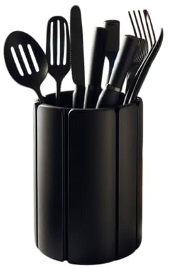 8 Plates Kitchen Utensil Holder, Modern Minimalist Design, 13cm x 13cm x 17.5cm, Worktop Organiser (Black)