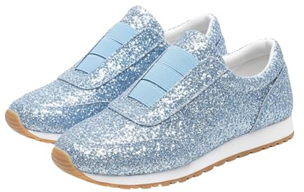 Glitterskor damer silver paljetter sneakers eleganta – blå halvskor damer eleganta sneakers slip-on segelskor lätta bekväma tygskor festliga festskor eleganta linneskor, Himmelsblå, 38 EU