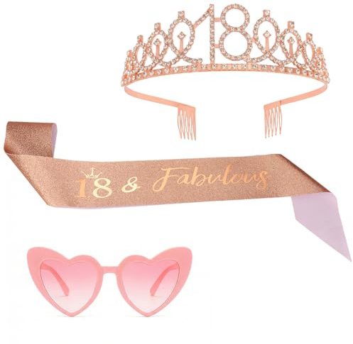 SHENGYULONG 30. Geburtstag Frauen Deko, Rosegold 30geburtstags-Krone Schärpe Set, Contains A Pink Heart-Shaped Pair Of Glasses, Ideale Geschenk für Friend, Colleague, Wife, Girlfriend
