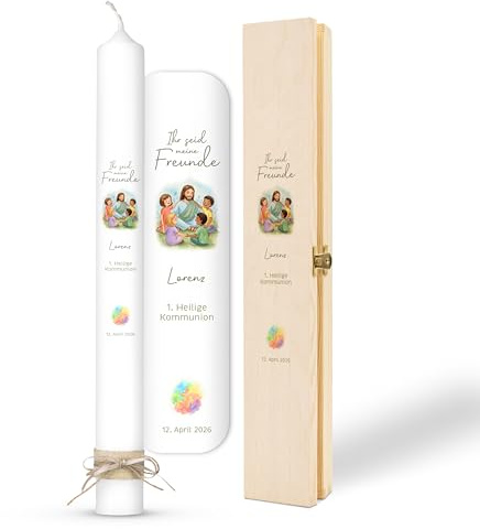 AMARI ® Kommunionkerze personalisiert Jesus H:40cm/⌀:4cm - Personalisierte Kommunionkerze für Jungen & Mädchen – Kerze zur Kommunion selbst gestalten