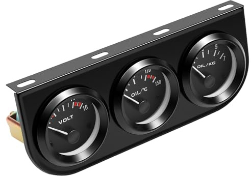 Juego de medidores de coche 3 en 1 – Temperatura del aceite, presión del aceite y indicador de tensión, instrumentos adicionales de 52 mm con números grandes e iluminación, indicadores mecánicos para
