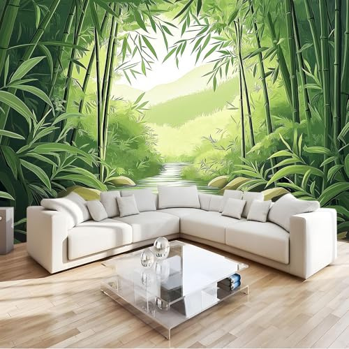 250 x 175 cm Papel pintado fotográfico efecto 3D, Estilo Rústico Bosque De Bambú Elegante Fotomurales Tejido No Tejido Murales Fotográfico Moderno Decoración de Paredes para salón o dormitorio, Verde