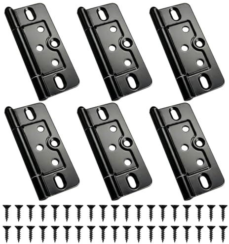 SHSMPXOY 6PCS Black Door Hinges, 3 Inch Flush Hinges Cabinet Window Internal, Flush Mount Hinges with 38 pcs Screws for Cabinet, Closet, Windows, Windows, Drawer, Boxe, Wardrobe (Black, 76 * 35)