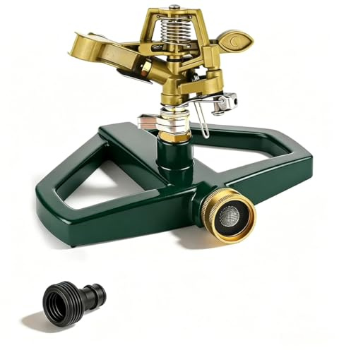 Rasensprenger mit Metallsockel, 360° Drehbar, Impulsregner Große Flächen, Sprinkleranlage Garten, Wassersprenger für Rasen, Hof und Grasbewässerung (Golden)