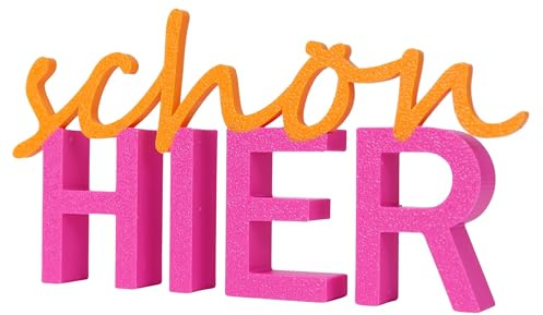WIENS3D schön Hier Aufsteller – Moderne 3D Druck Deko | Freistehender Schriftzug für Wohnzimmer, Büro, Wohnwagen & Campingvan | Minimalistische Home Deko & Geschenkidee für Einzug | 150x78x15 mm
