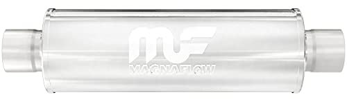 MagnaFlow 4in Round Center/Center Performance Muffler Exhaust 10415 - Straight-Through, 2.25in Inlet/Outlet Diameter, 14in Body Length, 20in Overall Length, Satin Finish - Deep Powerful Exhaust Sound