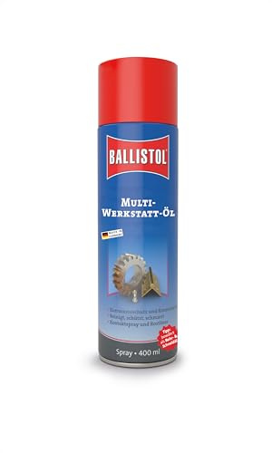 BALLISTOL 22960 Werkstatt-Öl USTA 400ml Spray – Reinigung, Schmierung, Rostschutz – Kontaktspray, Rostlöser, Farblos | Flüssiges Rostschutz-Sprühöl, CLP-Öl für Industrie, Haushalt, Kfz und Landwirtschaft, Rostkiller Spray, verharzt nicht