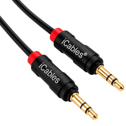 iCables 3.5mm to 3.5mm audio cable - Stereo Gold Plated Mini Jack Male to Male Auxiliary TRS Cord - For Headphone, Car Aux, speaker, Amp, Soundbar, TV, PC, Laptop, MP3 Player, Tablet and more - 50CM