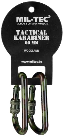Taktische Aluminium-Karabiner Woodland • Karabiner in 60mm & 80mm • D-Ring Ausrüstungs-Haken für Molle-Systeme, Rucksäcke & Bushcraft • Camouflage EDC Gear