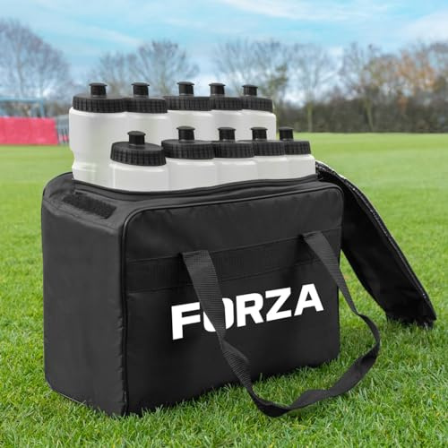 FORZA 10 Wasserflaschen (750 ml) und Tragetaschen-Set │10-fache Flaschenkapazität │ Sportmannschafts-Flaschentasche (Halbtransparent)