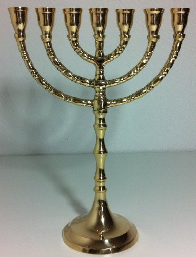 Clever-Deko 7-armig Menorah Davidleuchter Kerzenleuchter Kerzenständer Messing Farbe: Gold Antik Menora