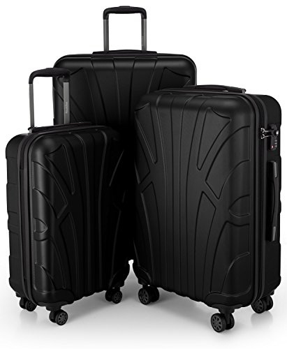 Suitline 3er Koffer-Set Trolley-Set Rollkoffer Hartschalen-Koffer Reisekoffer, TSA, (55 cm, 66 cm, 76 cm), 100% ABS, Matt, Schwarz