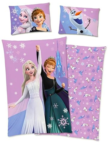 Disney Kinder Bettwäsche Frozen - Die Eiskönigin 40 x 60 cm 100 x 135 cm Baumwolle mit Reißverschluss